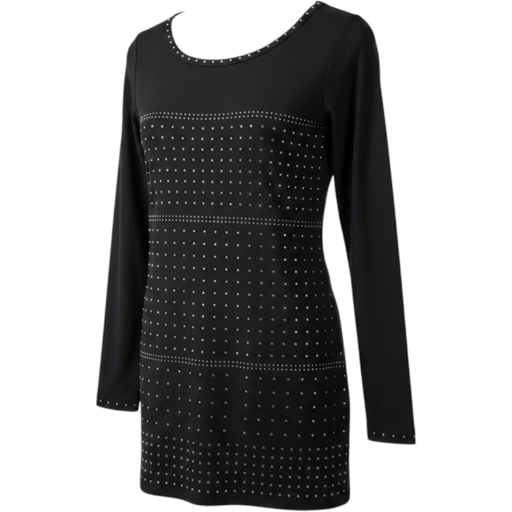 Cache Studded Blouse Size Small Black Designer Long Sleeve Stretch Chic Top Flaw